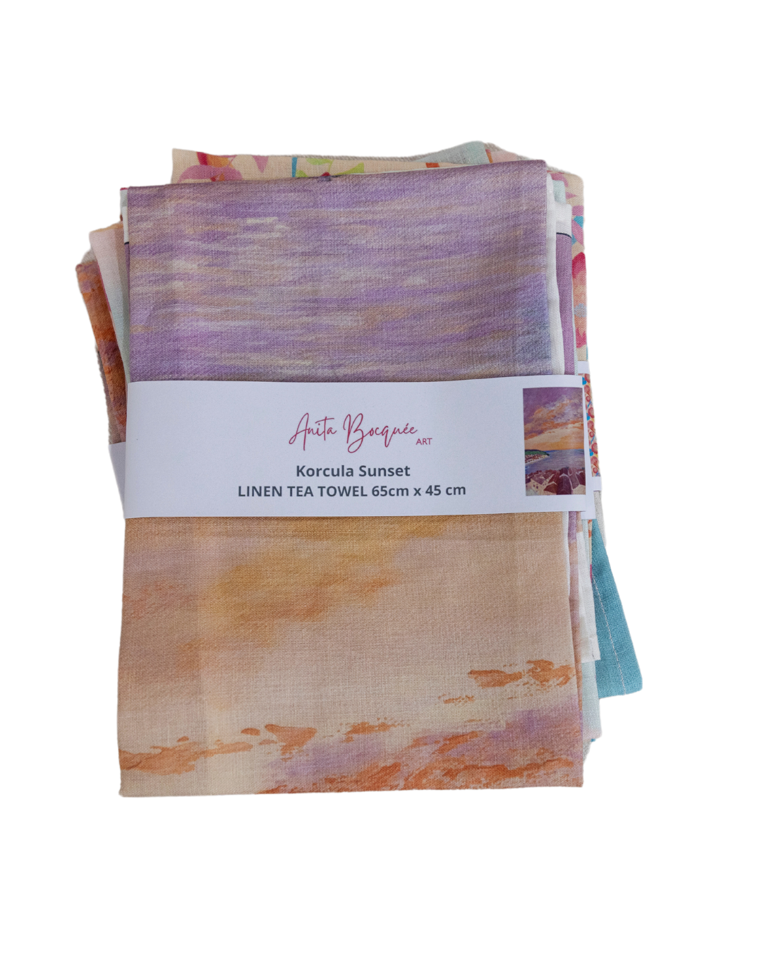 Korcula Sunset Linen Tea Towel