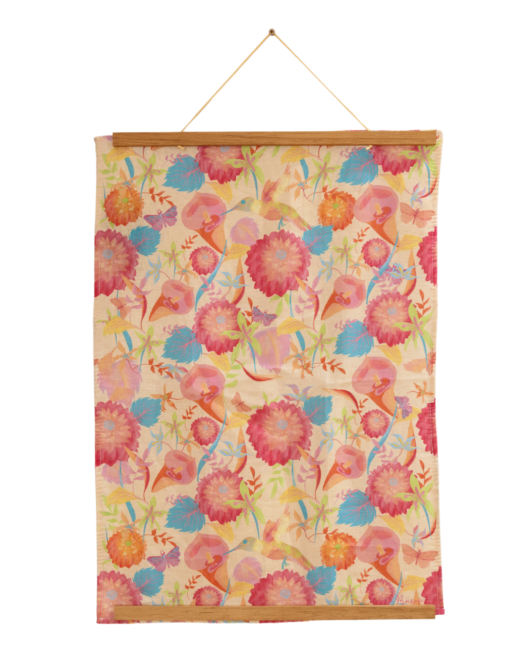 Hummingbird Garden Linen Tea Towel
