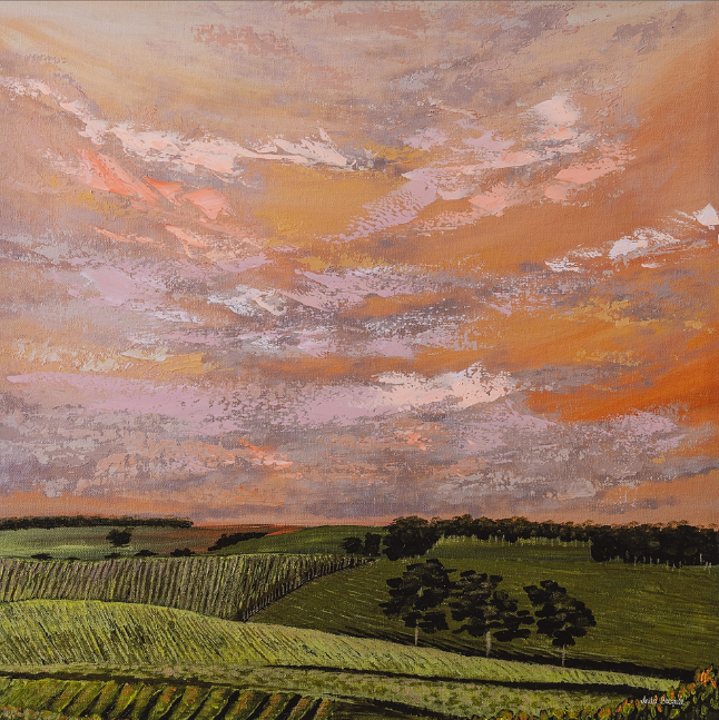 Orange Vineyard Sunset (Embellished Canvas Art Prints)