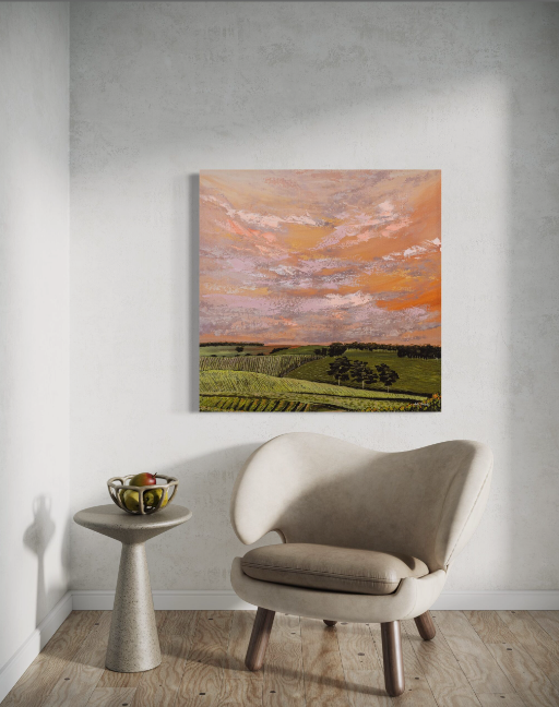 Orange Vineyard Sunset (Embellished Canvas Art Prints)