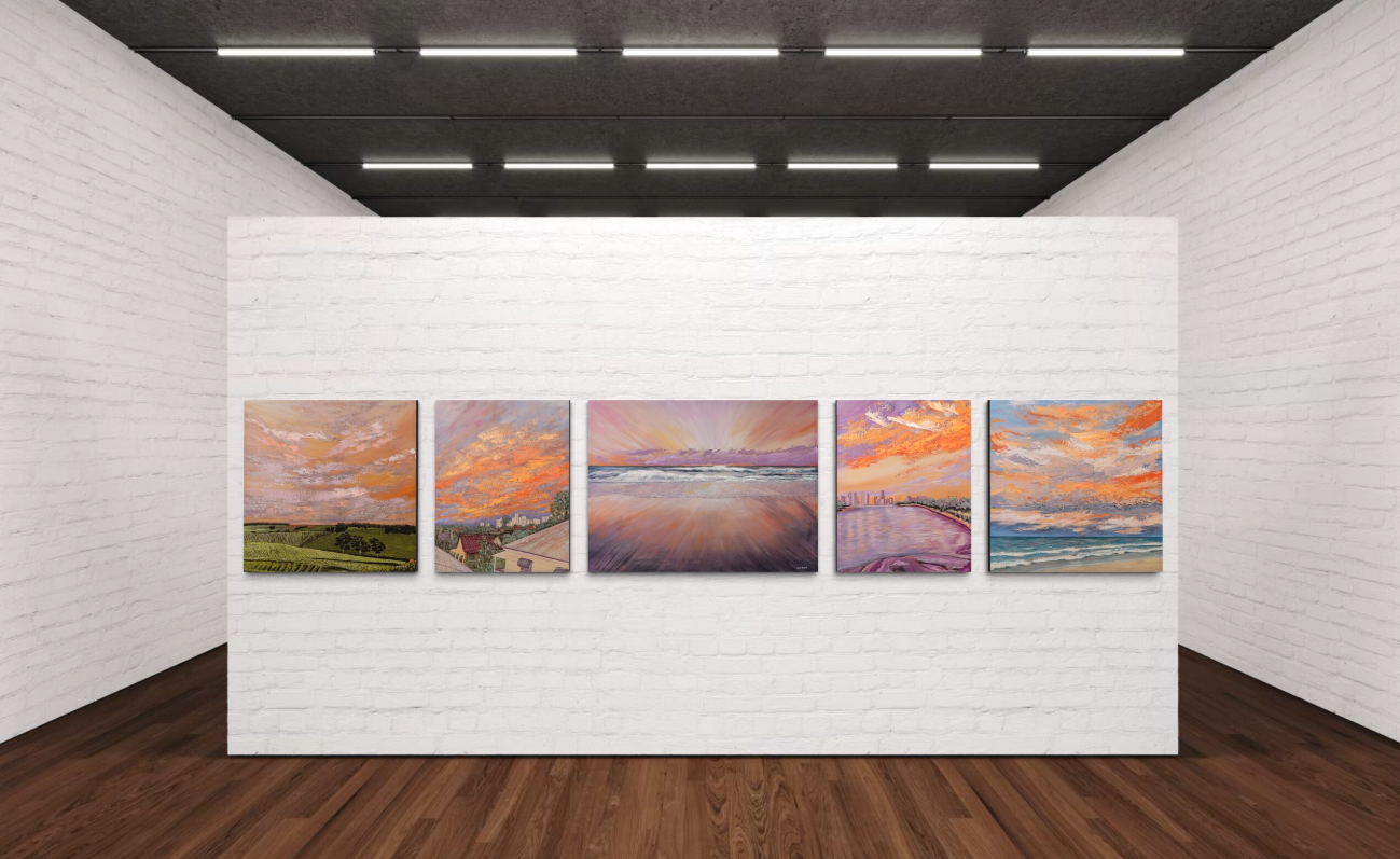 Orange Vineyard Sunset (Embellished Canvas Art Prints)