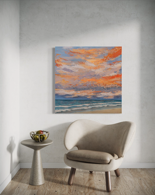 Main Beach Orange Sunset (Embellished Canvas Art Prints)