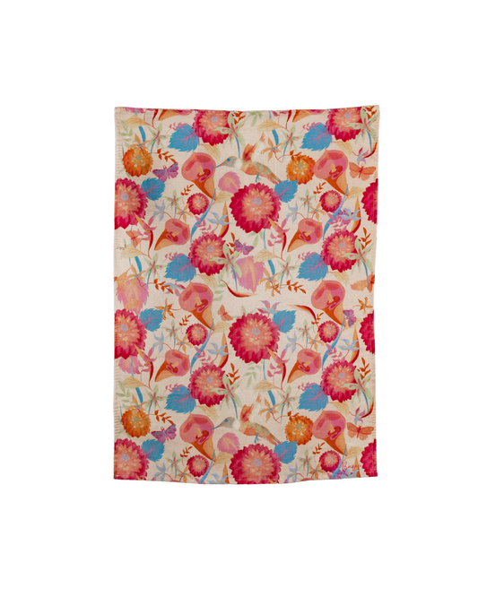 Hummingbird Garden Linen Tea Towel