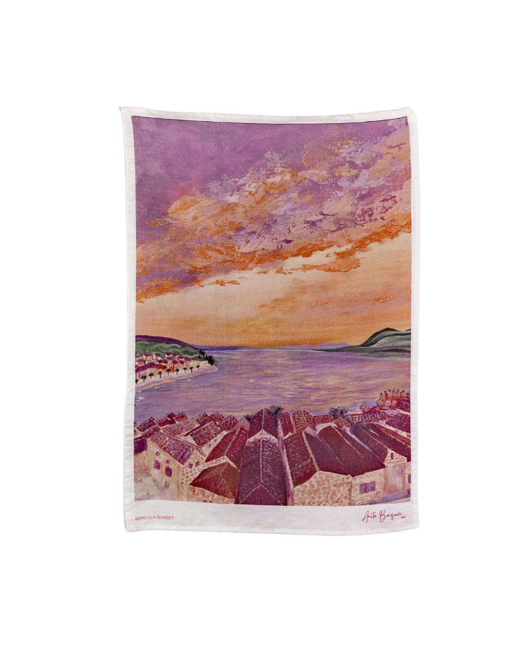 Korcula Sunset Linen Tea Towel