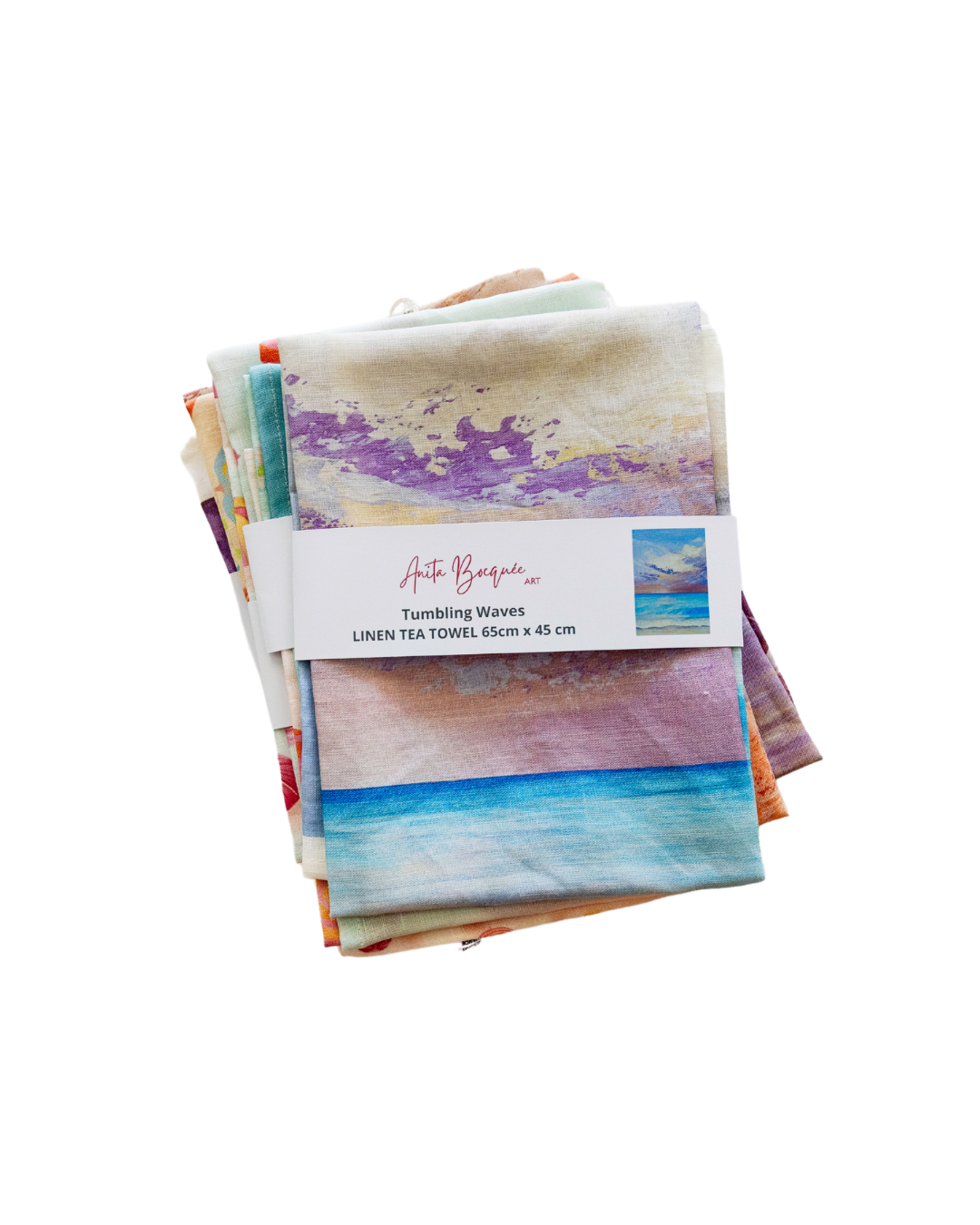 Tumbling Waves Linen Tea Towel