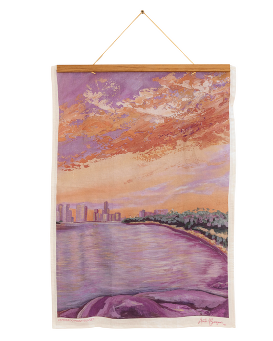 Kangaroo Point Sunset Linen Tea Towel