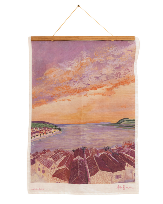 Korcula Sunset Linen Tea Towel