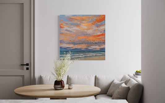 Main Beach Orange Sunset (Embellished Canvas Art Prints)