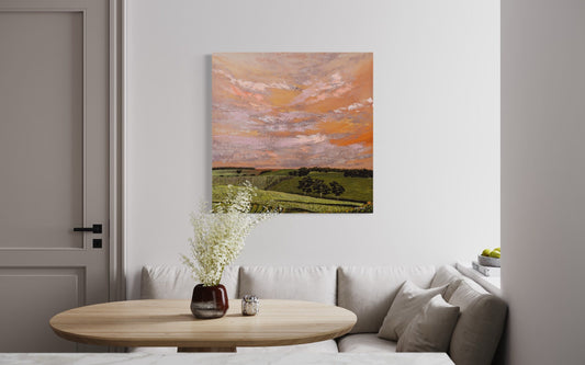 Orange Vineyard Sunset (Embellished Canvas Art Prints)