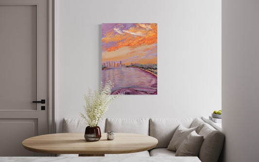 Kangaroo Point Sunset (Embellished Canvas Art Prints)