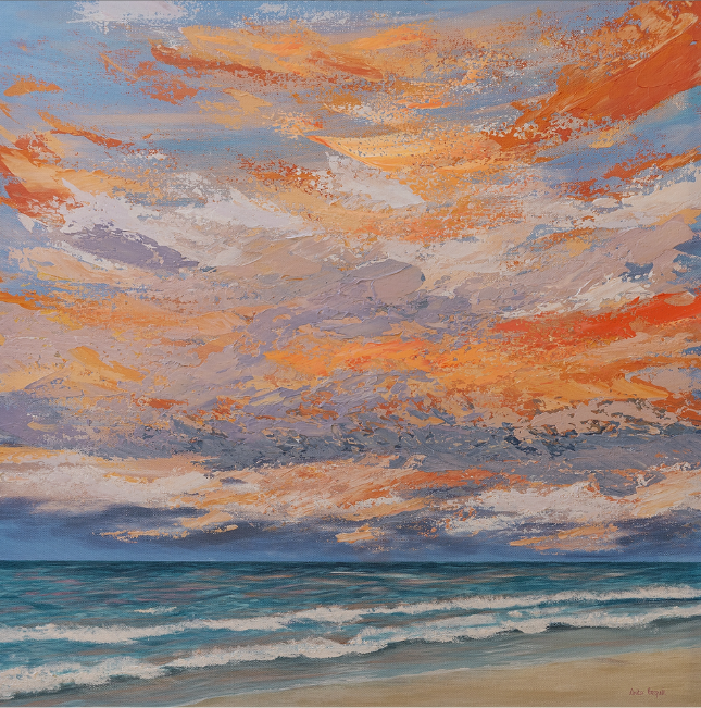 Main Beach Orange Sunset (Embellished Canvas Art Prints)